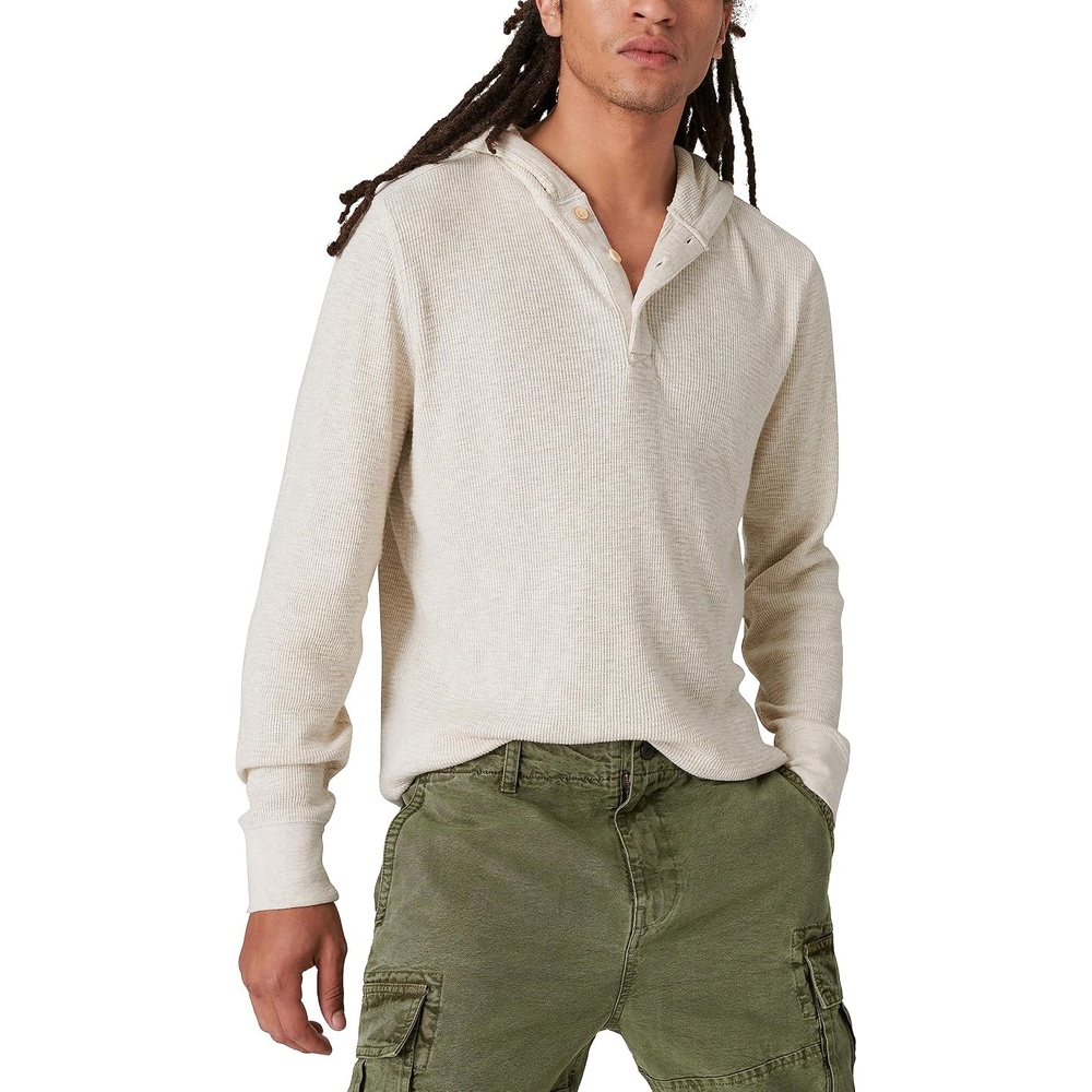 image:imageLucky Brand Mens Mens Garment Dye Thermal HoodleyOatmeal