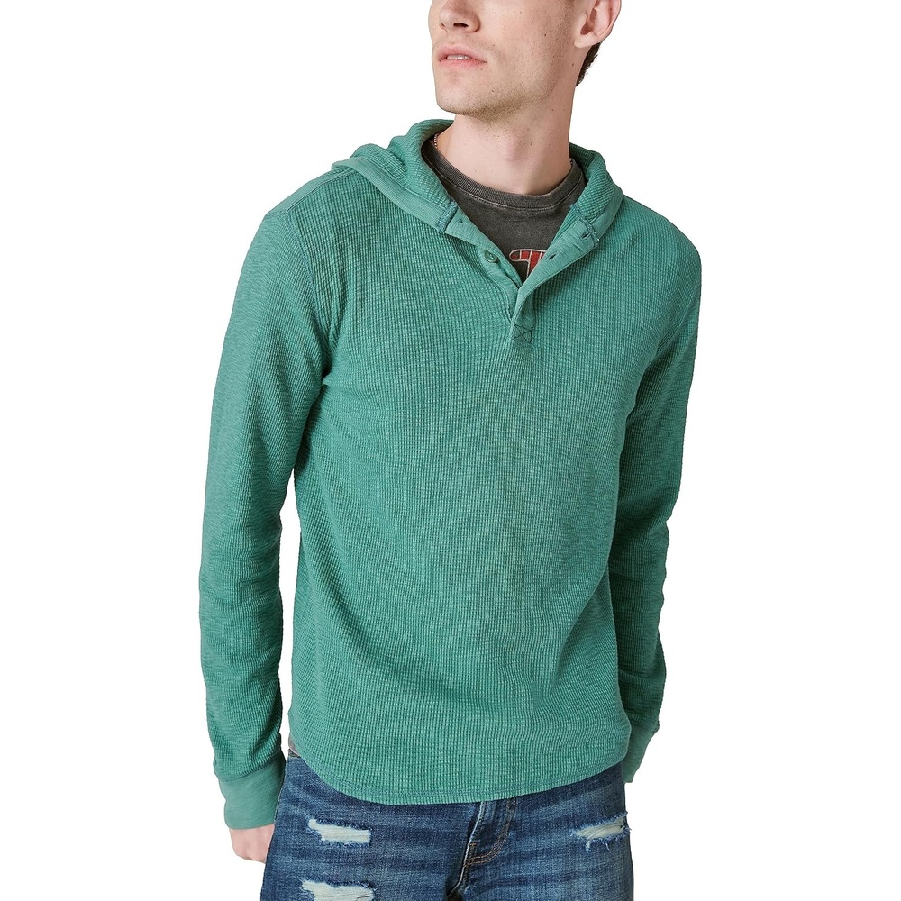 image:imageLucky Brand Mens Mens Garment Dye Thermal HoodleySea Pine