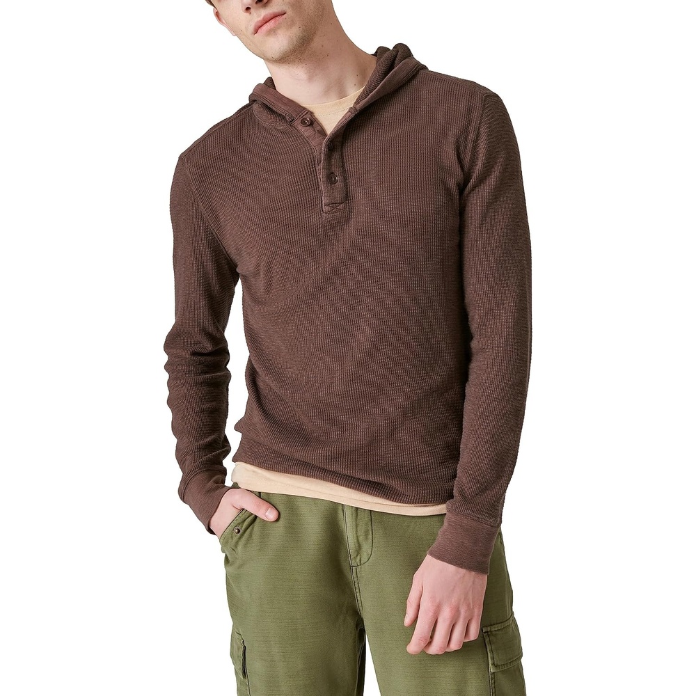 image:imageLucky Brand Mens Mens Garment Dye Thermal HoodleySeal Brown