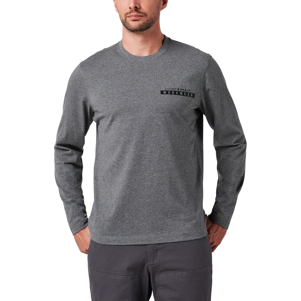 image:imageLucky Brand Mens Mens Long Sleeve Core Logo TShirtMed Grey Hthr