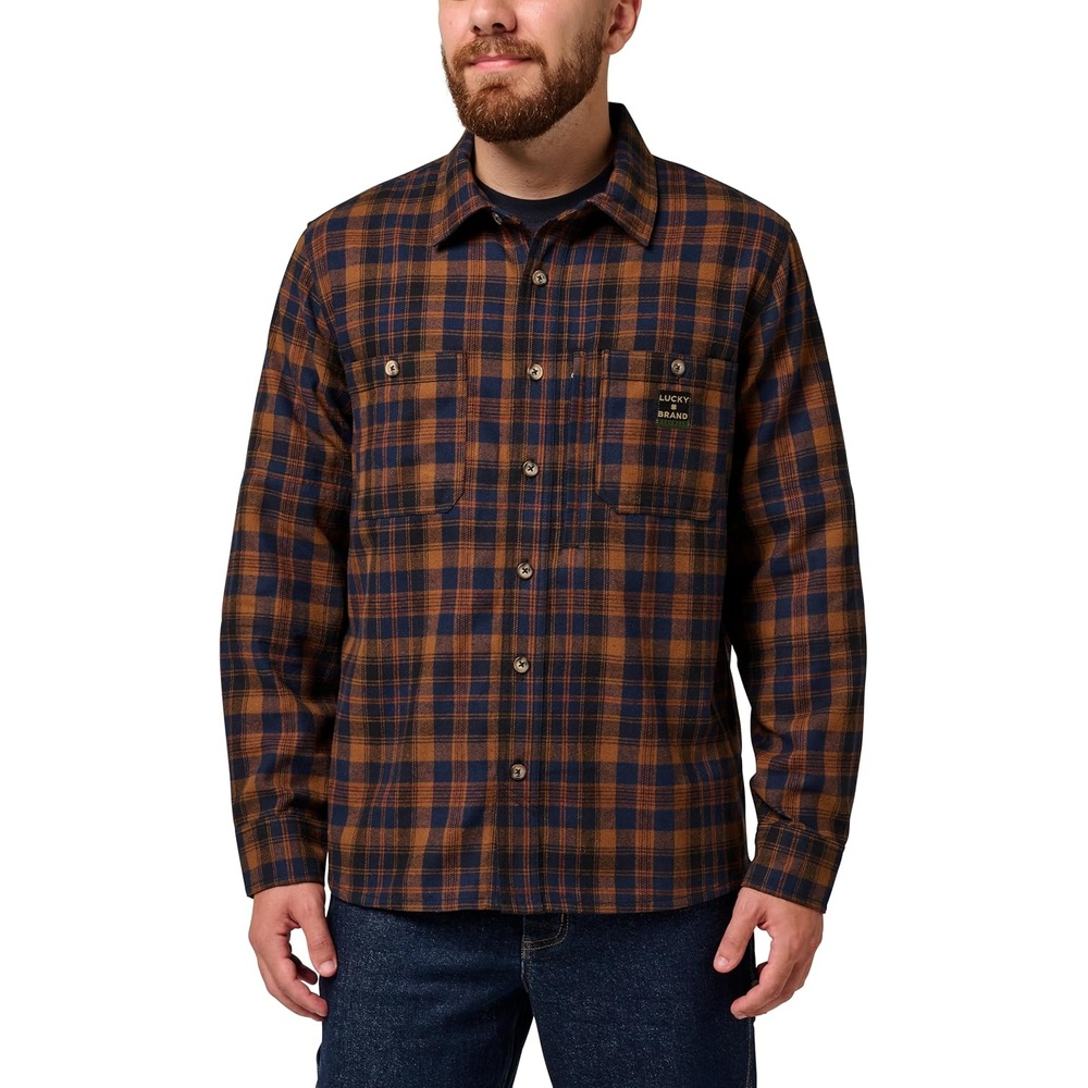 image:imageLucky Brand Mens Mens Long Sleeve Elstar Yarn Dyed Plaid Flannel Work ShirtRusty Bronze