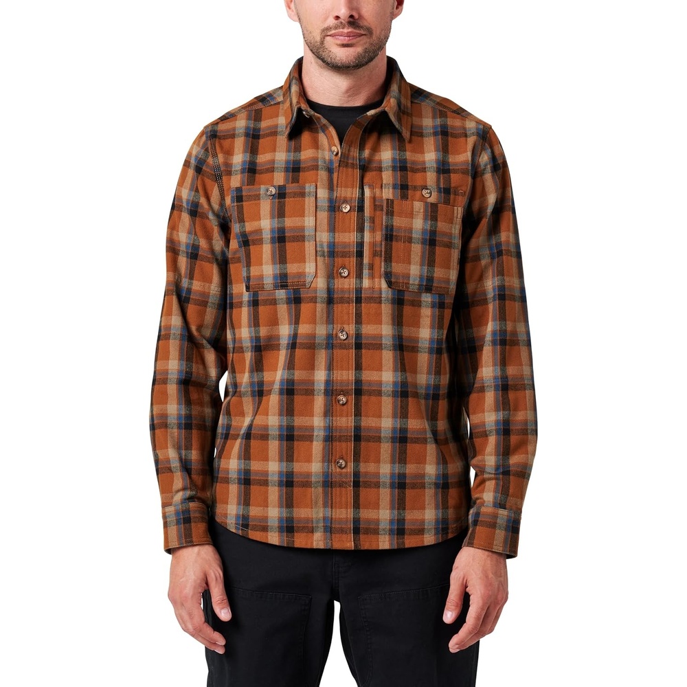 image:imageLucky Brand Mens Mens Long Sleeve Framework Yarn Dyed Plaid Flannel ShirtRusty Bronze