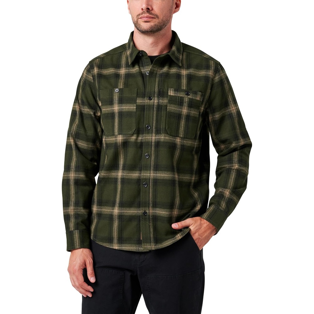 image:imageLucky Brand Mens Mens Long Sleeve Hometown Yarn Dyed Plaid Flannel ShirtDk Olive