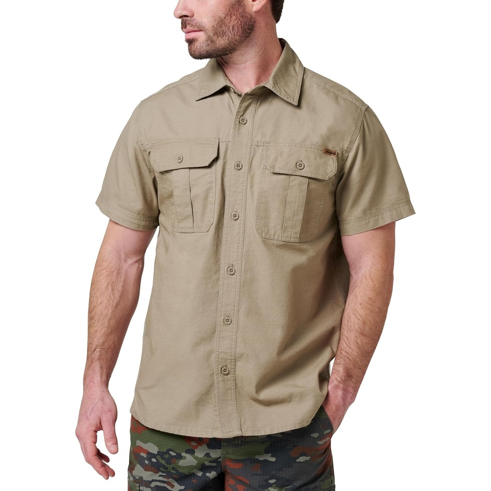 image:imageLucky Brand Mens Mens Short Sleeve Slub Canvas Work ShirtTrek Green