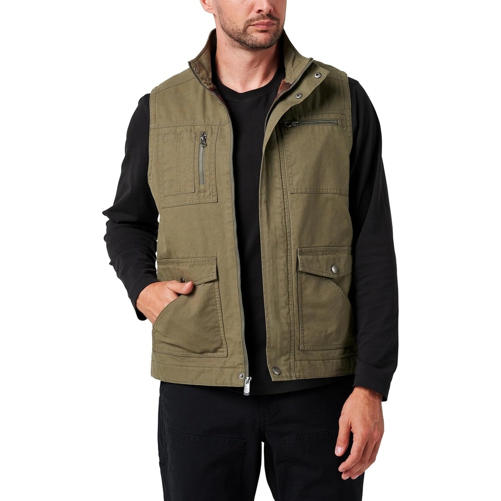 image:imageLucky Brand Mens Mens Zip Canvas Work Vest With Plaid Flannel LiningKalamata