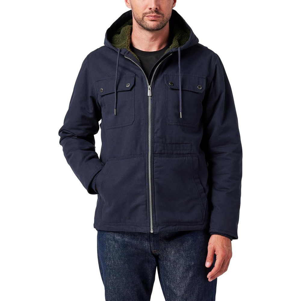 image:imageLucky Brand Mens Mens Zip Hooded Canvas Workwear Chore Coat With Sherpa LiningDk Navy