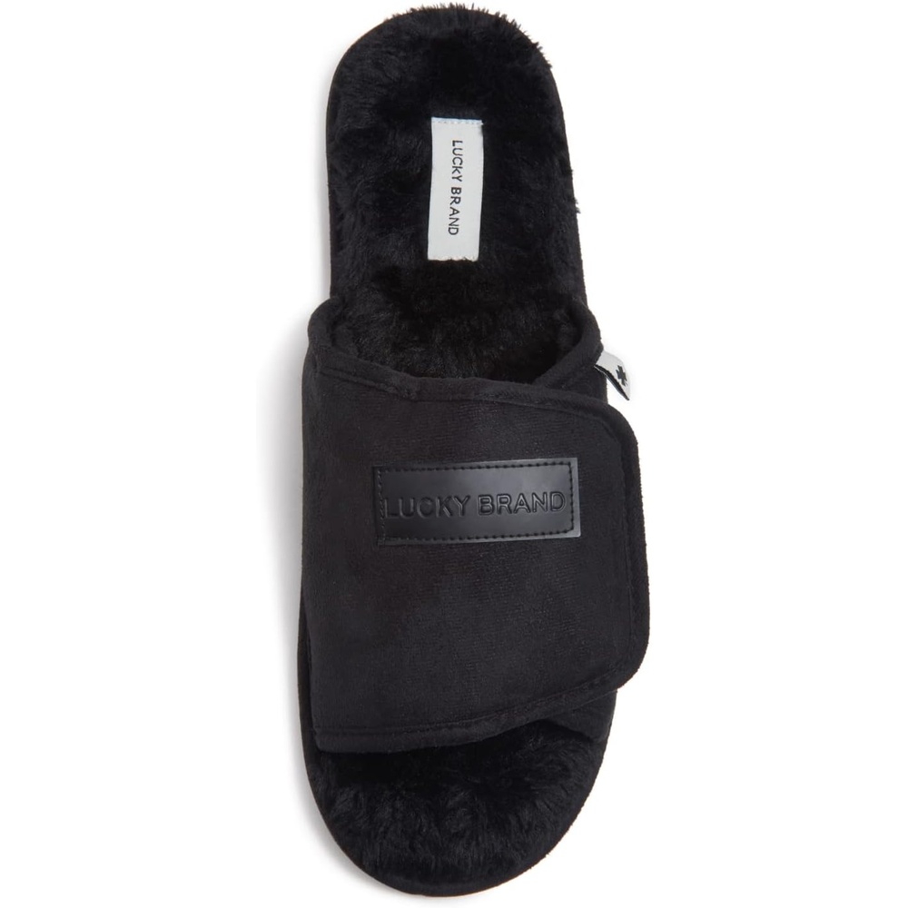 image:imageLucky Brand Mens Microsuede Memory Foam Open Toe Slippers Cool Adjustable Strap Indoor Outdoor House Sliders for MenBlackBlack