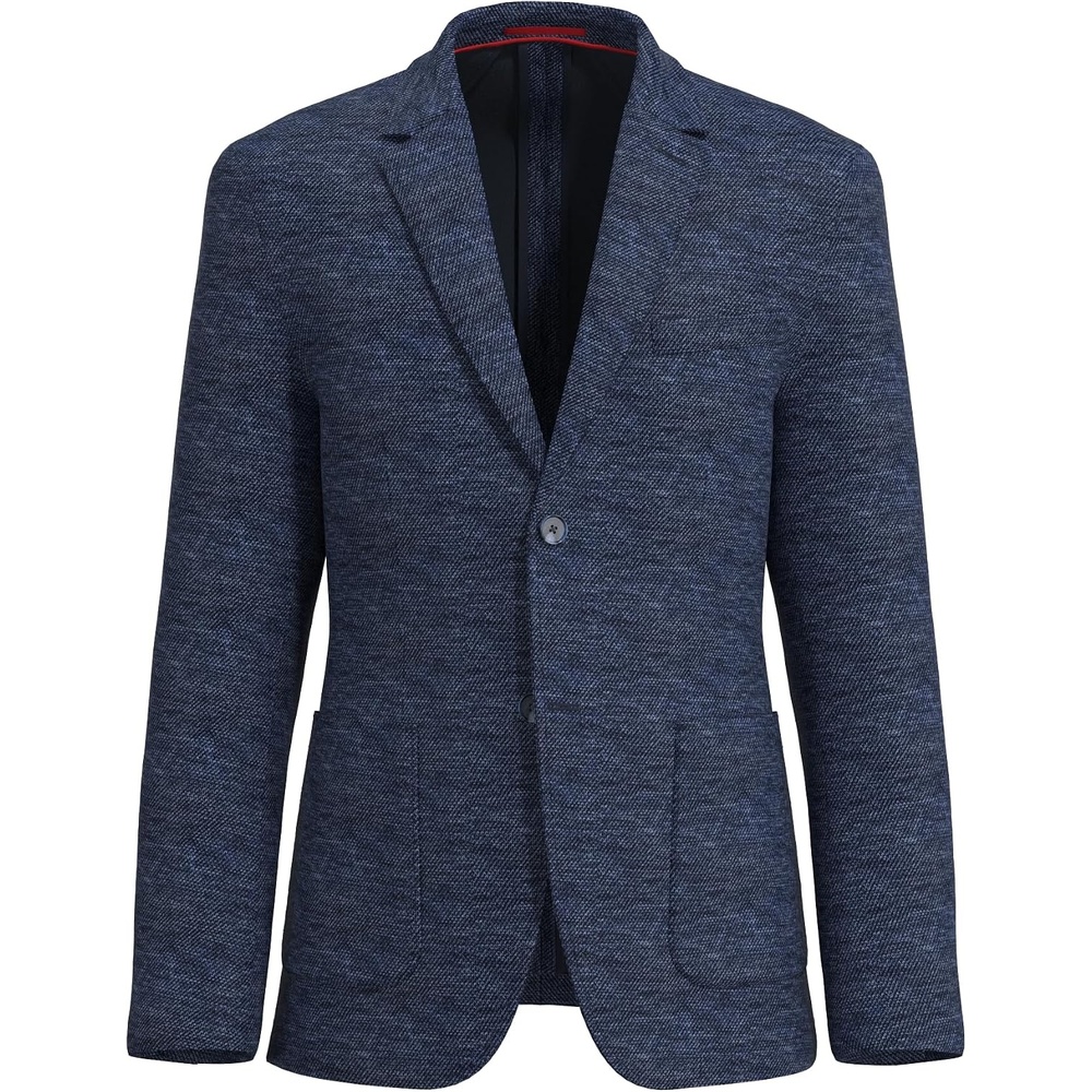 image:imageLucky Brand Mens Navy Heather Textured Knit Sportcoat Slim Fit Unstructured 2Button Patch Pockets