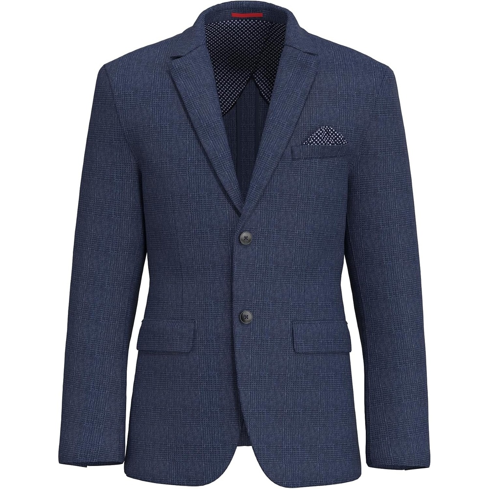 image:imageLucky Brand Mens Navy Plaid Knit Sport Coat Slim Fit Notch Collar 2 Button Unstructured Blazer