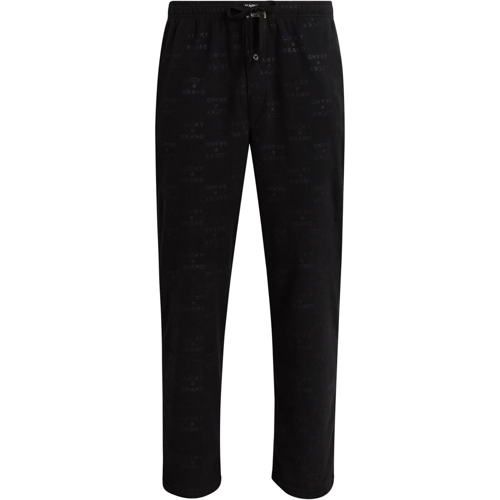 image:imageLucky Brand Mens Pajama Pants 30 Inseam Lightweight Fleece Plaid Pants for Men Classic Lounge PJ Sleepwear BottomsJet Black With Embossed Logo