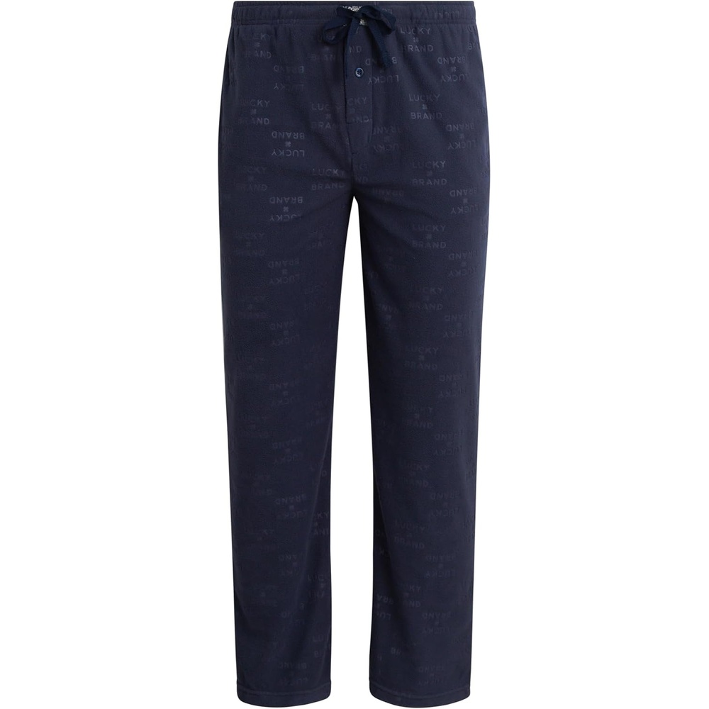 image:imageLucky Brand Mens Pajama Pants  30 Inseam Lightweight Fleece Plaid Pants for Men Classic Lounge PJ Sleepwear BottomsMood Indigo With Embossed Logo