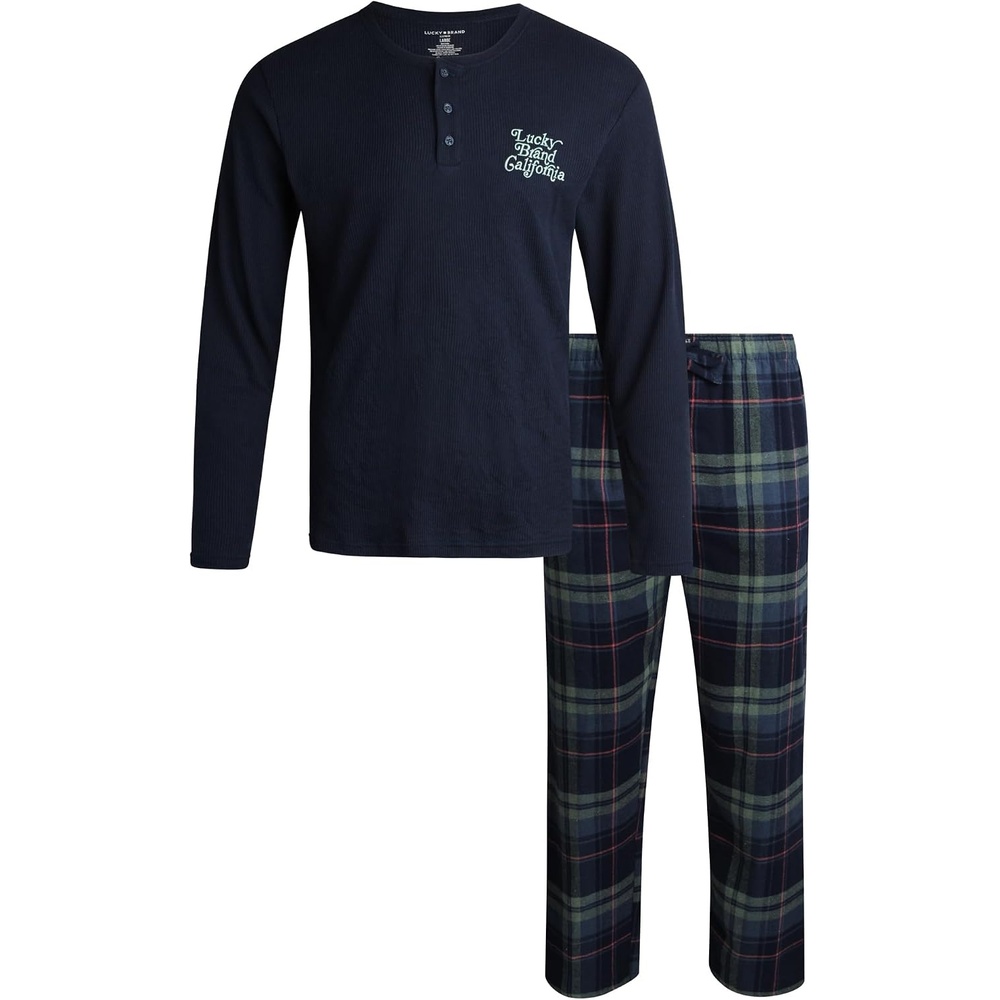 image:imageLucky Brand Mens Pajama Set  Long Sleeve Tee amp 30in Flannel Pajama Pants  Relaxed StraightLeg Fit with an Adjustable Drawstring Soft Plaid Bottoms Pair with a Graphic TopMood Indigomood Indigo Plaid