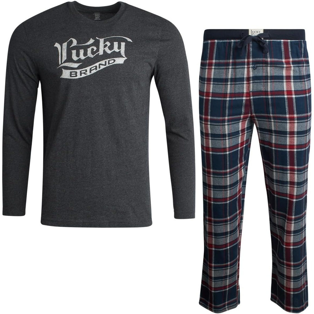 image:imageLucky Brand Mens Pajama Set  Long Sleeve Tee amp 30in Flannel Pajama Pants  Relaxed StraightLeg Fit with an Adjustable Drawstring Soft Plaid Bottoms Pair with a Graphic TopCharcoal HeatherMoonlit Ocean Plaid