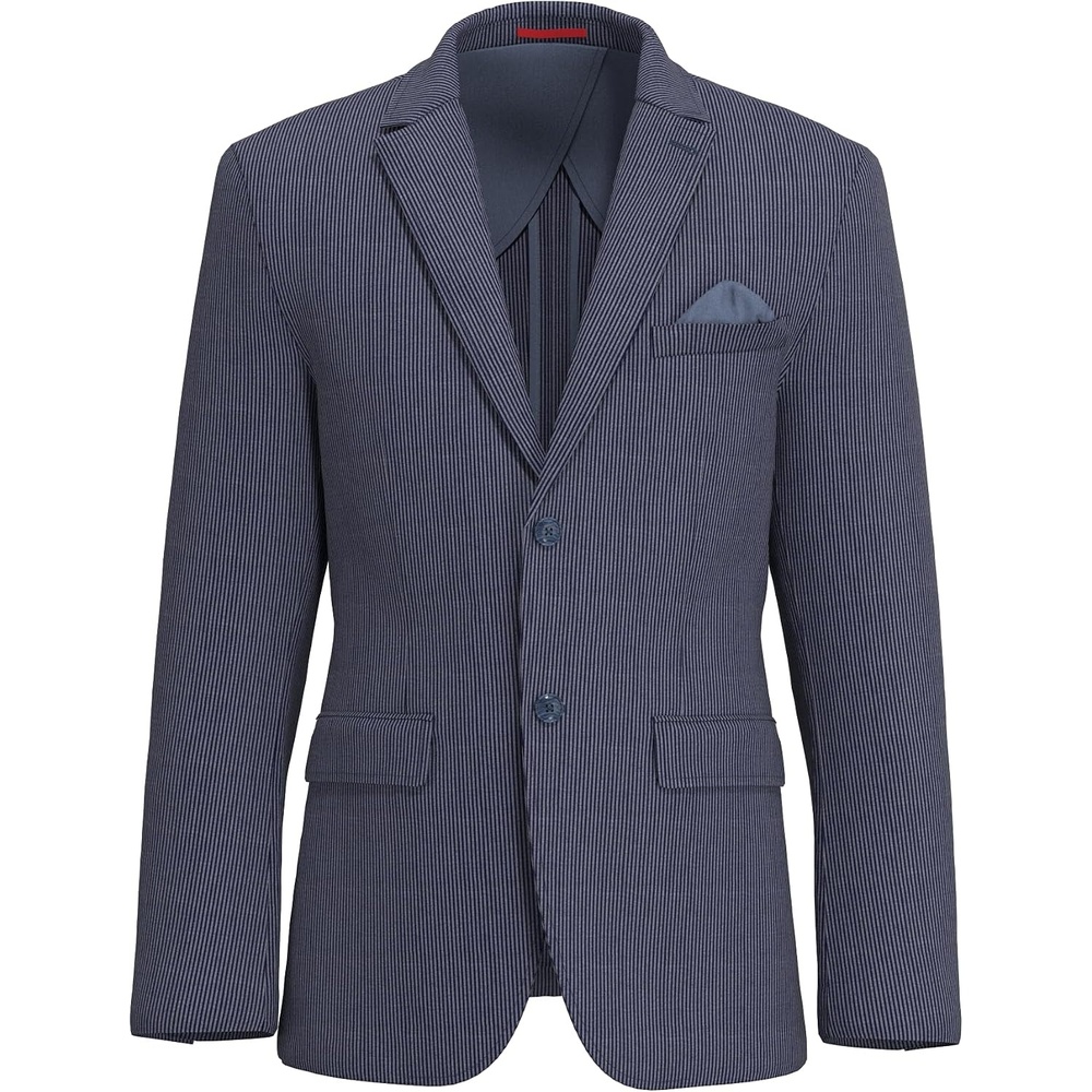 image:imageLucky Brand Mens Seersucker Stripe Sportcoat Navy Slim Fit Unstructured 2 Button