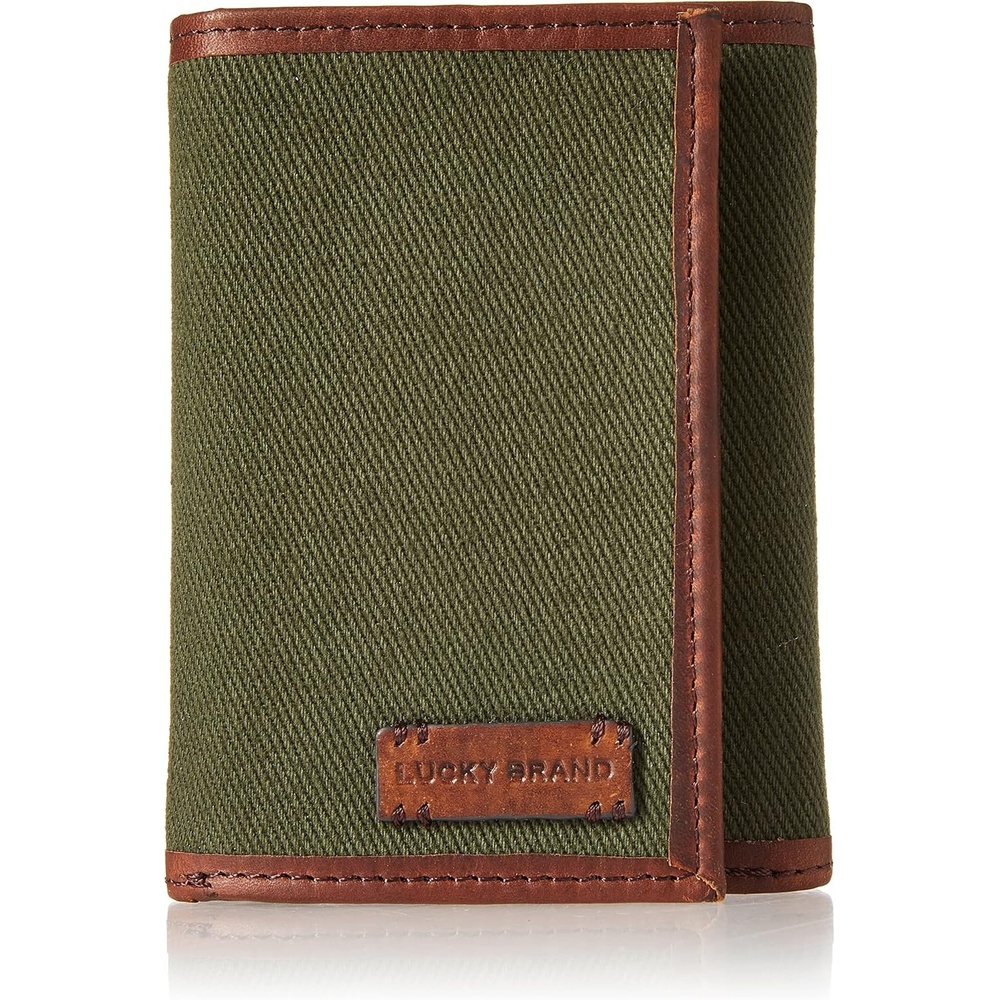 image:imageLucky Brand Mens Smooth Leather Trifold Wallet with RFID Blocking Lining 6 Card Slots and Large Bill Pocket BlackCanvasLeather Olive