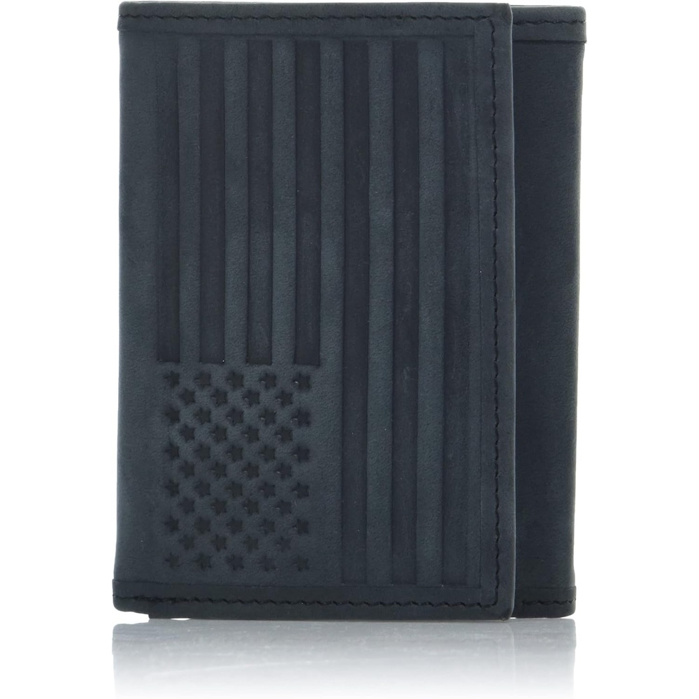 image:imageLucky Brand Mens Smooth Leather Trifold Wallet with RFID Blocking Lining 6 Card Slots and Large Bill Pocket BlackFlag Embossed Leather Black