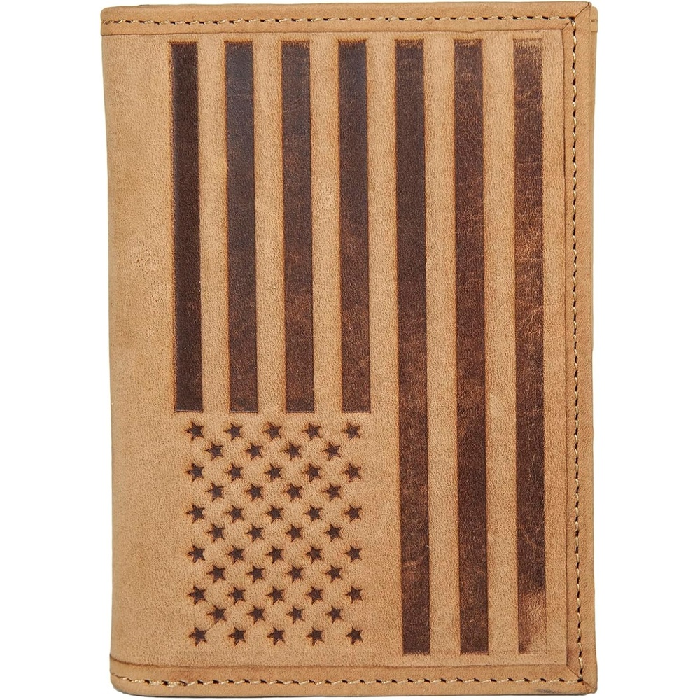 image:imageLucky Brand Mens Smooth Leather Trifold Wallet with RFID Blocking Lining 6 Card Slots and Large Bill Pocket BlackFlag Embossed Leather Tan