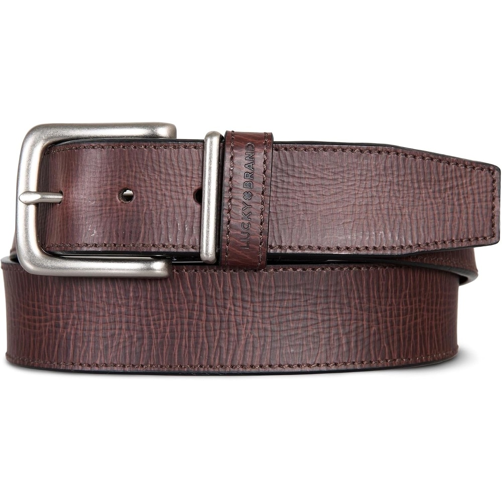 image:imageLucky Brand Mens Stitched Genuine Leather Belt Classic Casual Dress Everyday Western Metal BuckleLeather Keeper Brown