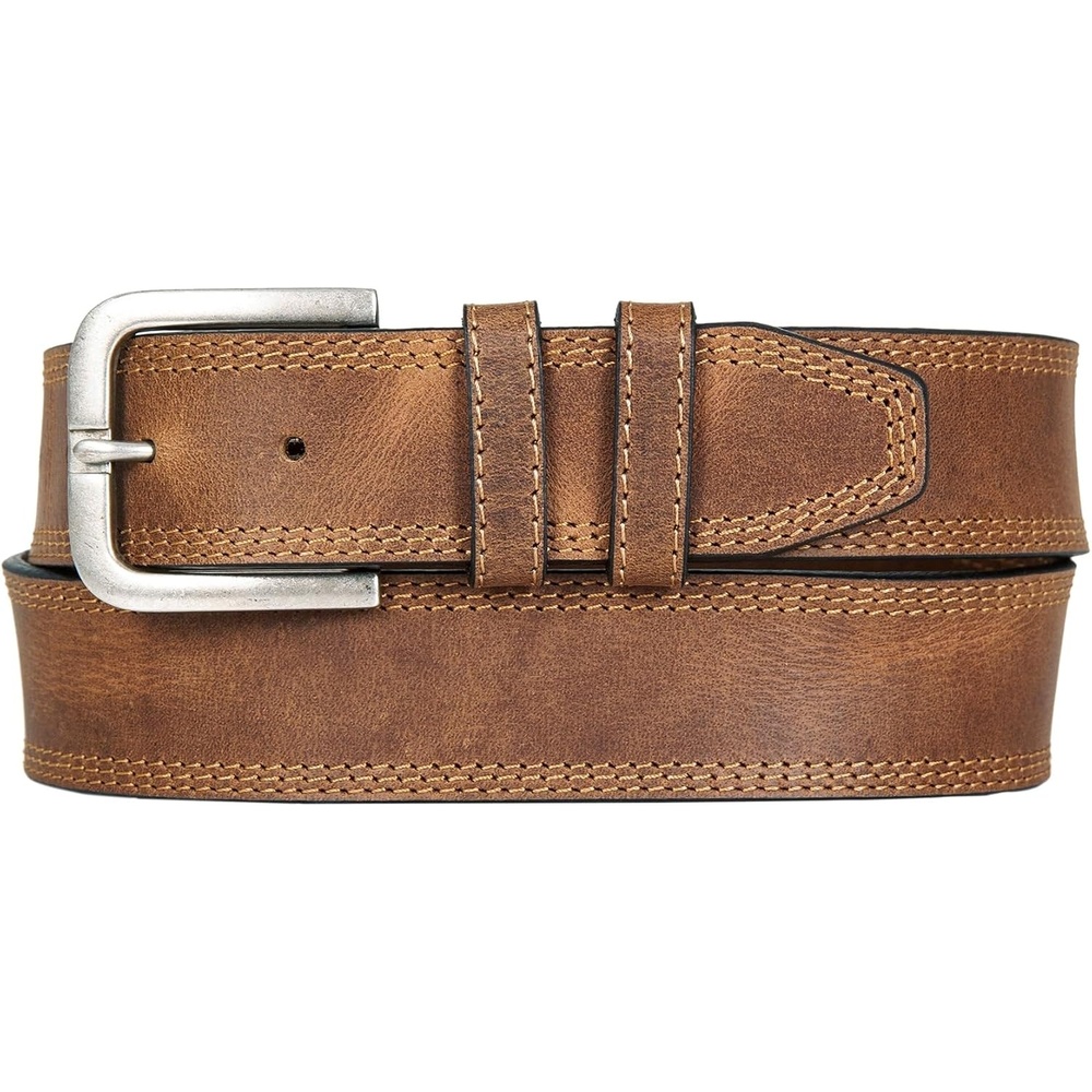 image:imageLucky Brand Mens Stitched Genuine Leather Belt Classic Casual Dress Everyday Western Metal BuckleTriple Needle Stitch Tan