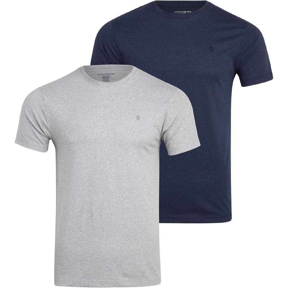 image:imageLucky Brand Mens Tee 2 Pack Classic Fit Cotton Blend Stretch Crewneck Premium Fabric with Flexible Feels Incredibly Soft Casual Everyday Tee Layers Easily Under Jackets or Worn AloneHeather GreyMood Indigo