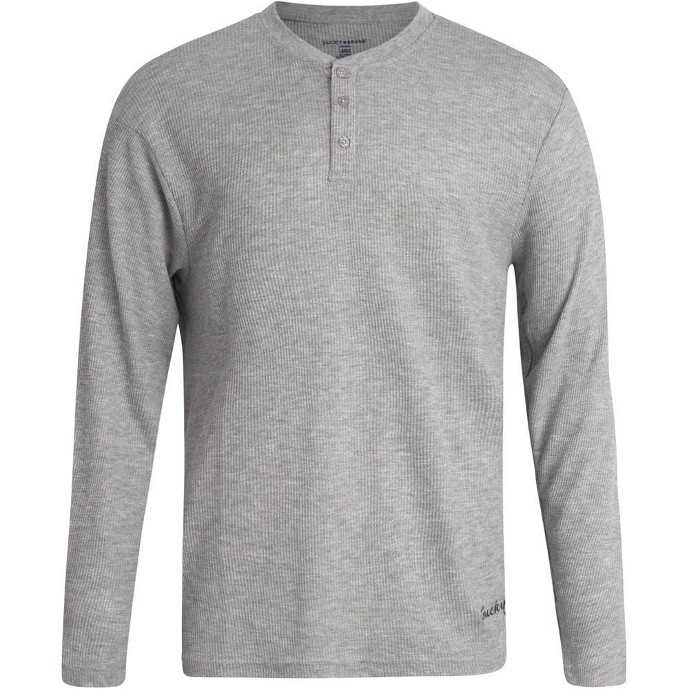 image:imageLucky Brand Mens Thermal Long Sleeve Waffle Henley Shirt Pajama Sleepwear TagFree Comfort 3Button Henley Placket Waffle Knit Thermal Fabric Ideal For LayeringLight Grey Heather