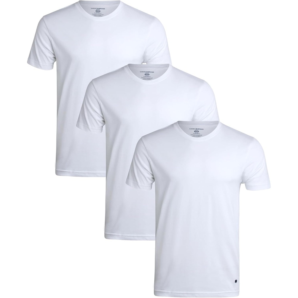 image:imageLucky Brand Mens Undershirts 3 Pack Soft Cotton Short Sleeve Crewneck and V Neck TShirts Basic Undershirts PackAll White Crew