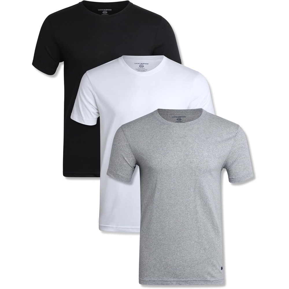 image:imageLucky Brand Mens Undershirts  3 Pack Soft Cotton Short Sleeve Crewneck and V Neck TShirts Basic Undershirts PackBlackWhiteGrey Crew
