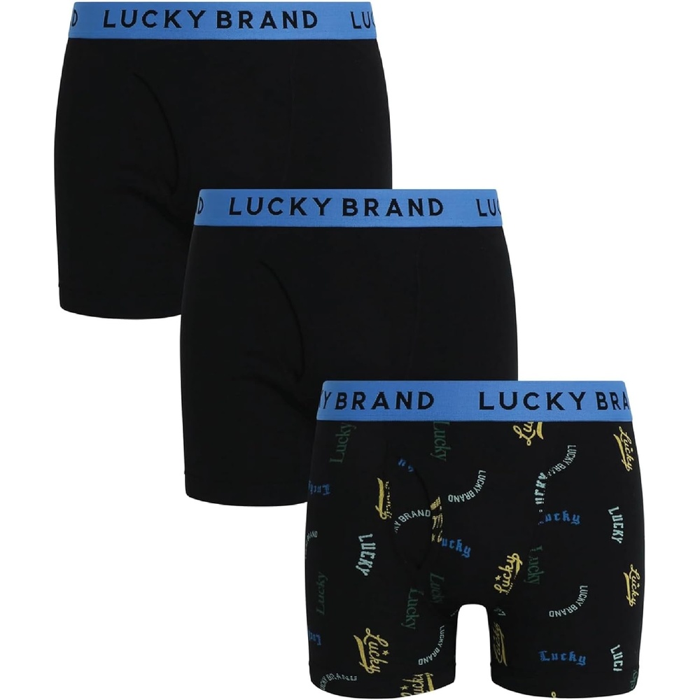 image:imageLucky Brand Mens Underwear Boxer Briefs  3 Pack Soft Cotton Blend Boxers for Men with Functional Fly Pouch 6 InseamJet BlackBlackJet Black Print