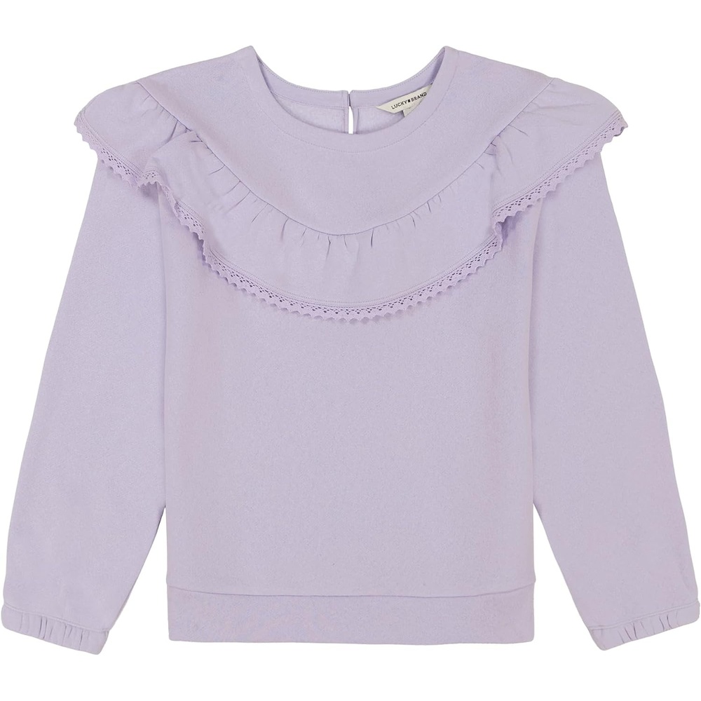 image:imageLucky Brand Pullover Fleece Crewneck SweatshirtPurple Ruffle