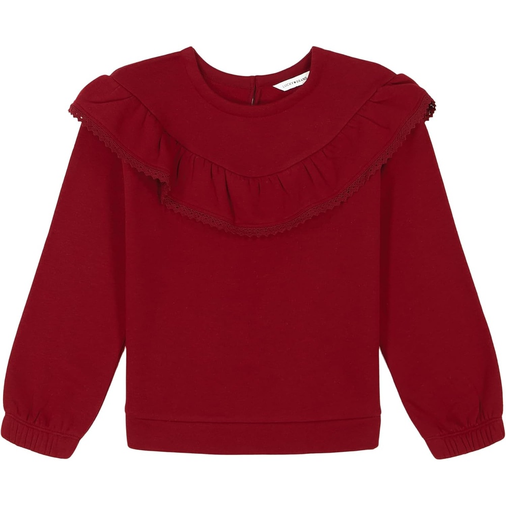 image:imageLucky Brand Pullover Fleece Crewneck SweatshirtRed Ruffle