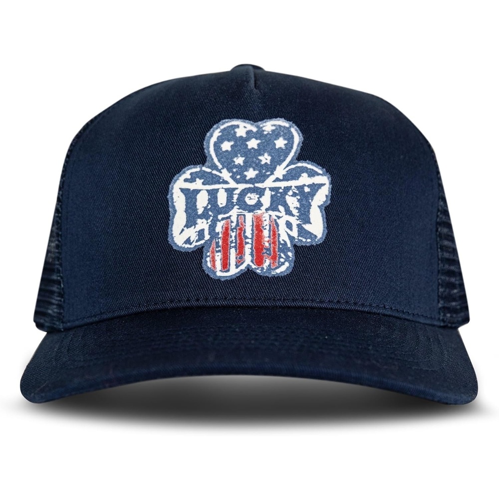 image:imageLucky Brand Trucker Hat Snapback Adjustable Mesh Back Retro Baseball Cap Golf Fishing American HeritageClover Felt Patch Navy