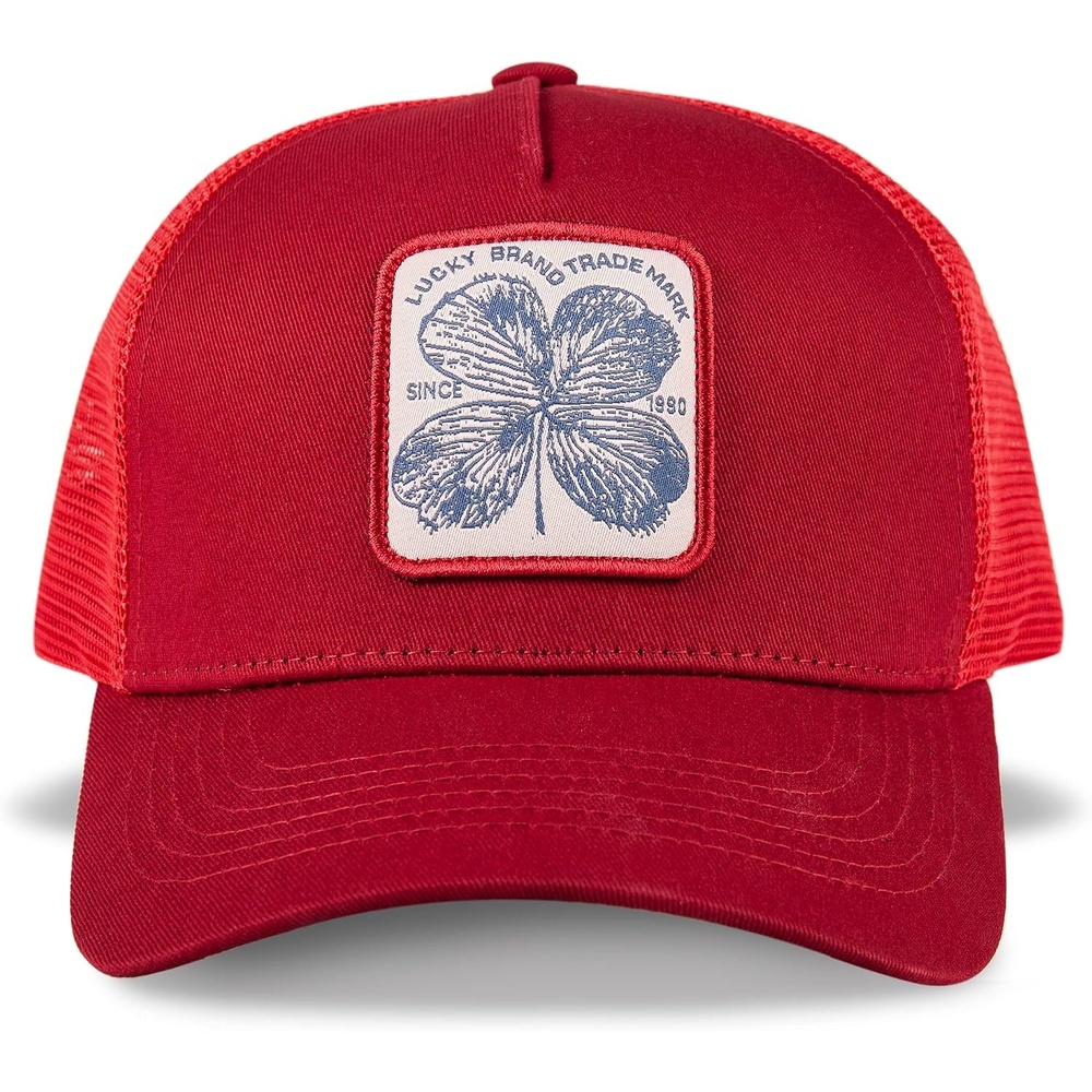 image:imageLucky Brand Trucker Hat Snapback Adjustable Mesh Back Retro Baseball Cap Golf Fishing American HeritageClover Patch Red