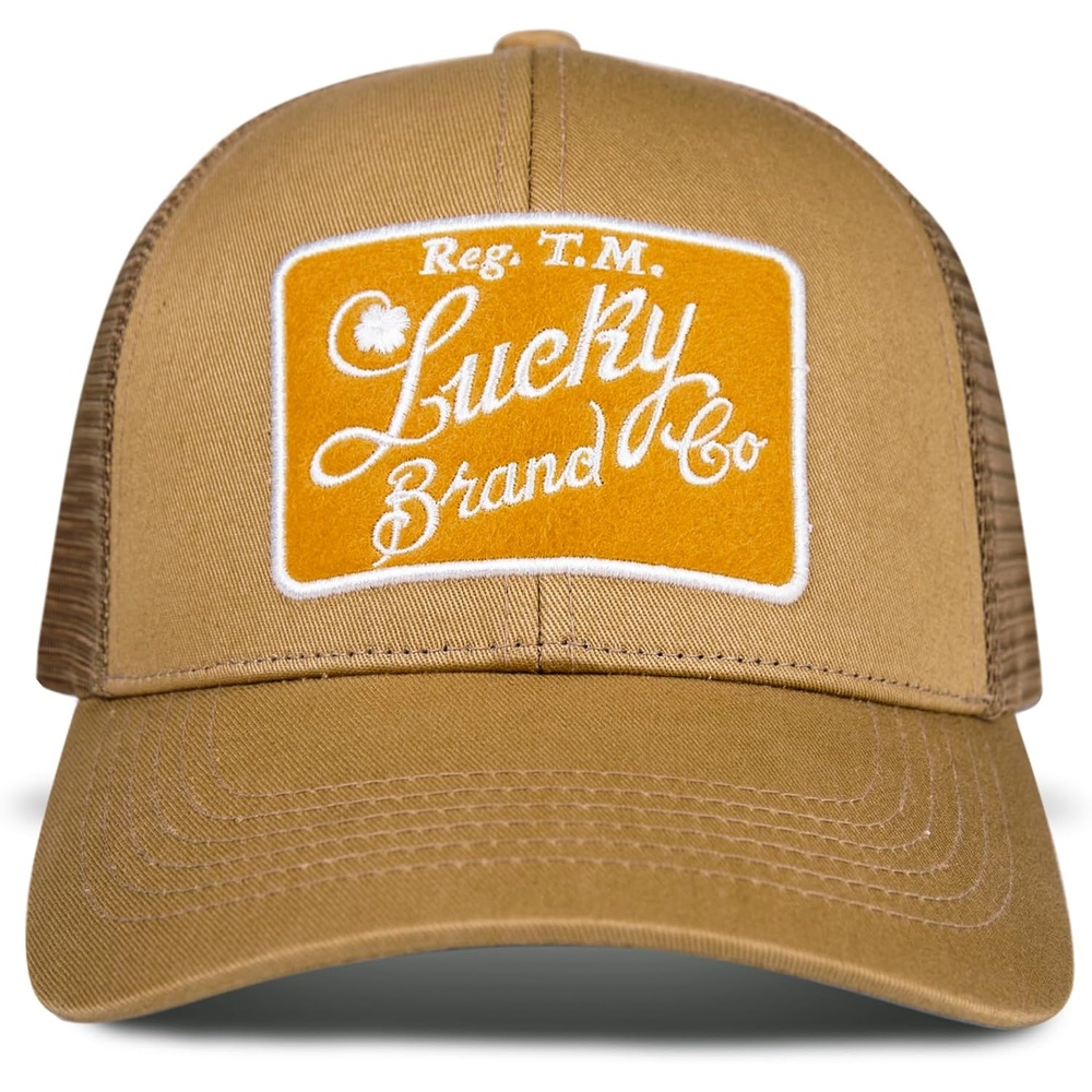 image:imageLucky Brand Trucker Hat Snapback Adjustable Mesh Back Retro Baseball Cap Golf Fishing American HeritageEmbroidered Patch Gold
