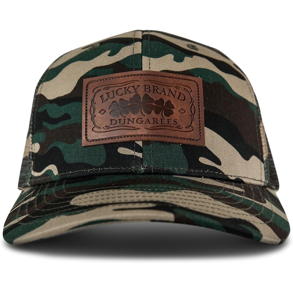 image:imageLucky Brand Trucker Hat Snapback Adjustable Mesh Back Retro Baseball Cap Golf Fishing American HeritageMesh Leather Patch Camo