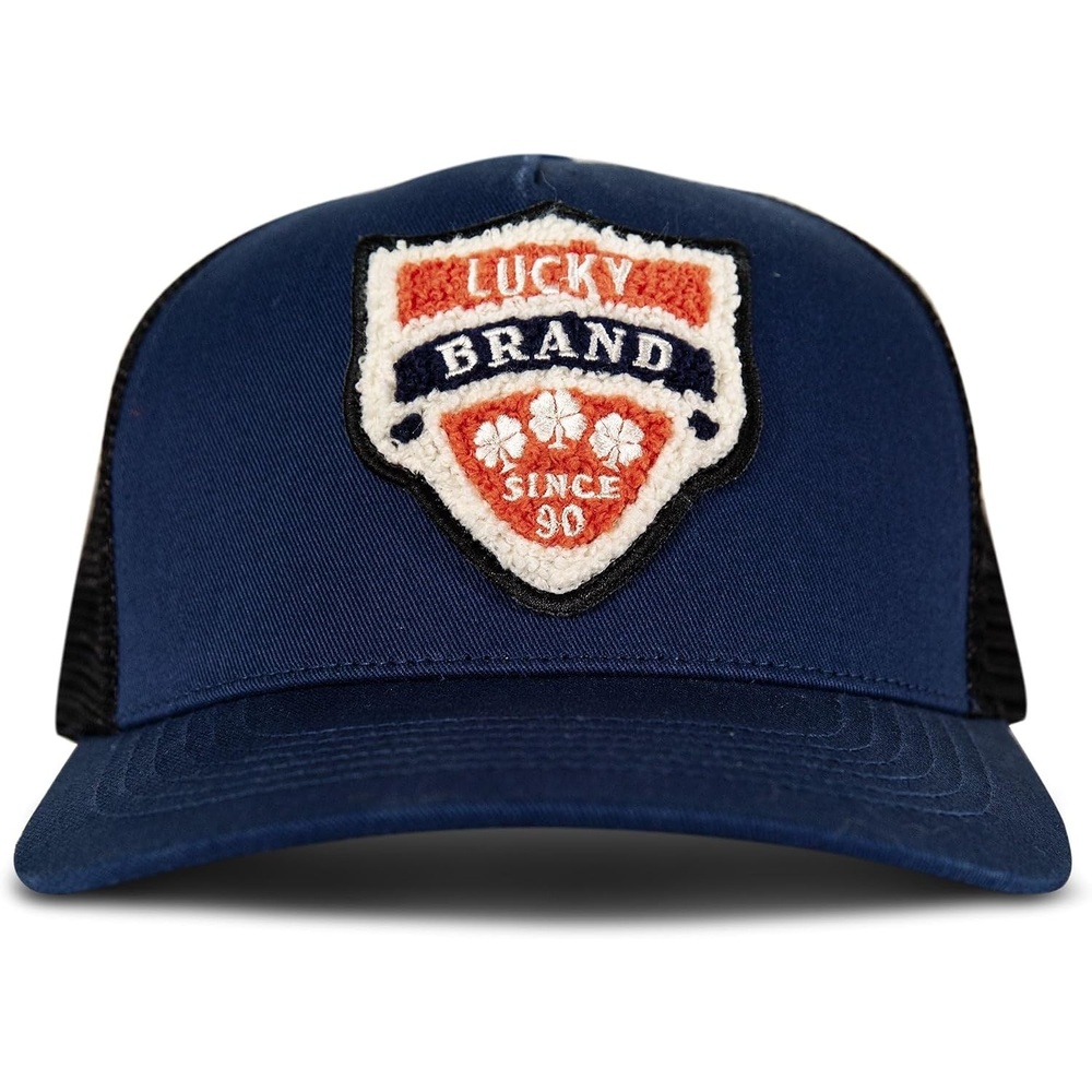 image:imageLucky Brand Trucker Hat  Snapback  Adjustable  Mesh Back  Retro  Baseball Cap  Golf  Fishing  American HeritageVintage Patch  Navy
