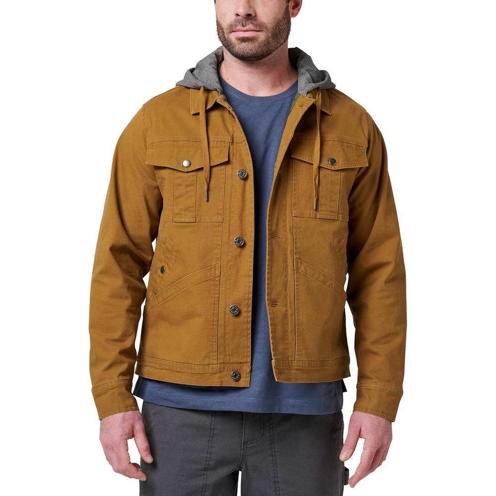 image:imageLucky Brand Workwear Mens Canvas Trucker Jacket with Knit Hood Lt BronzeMedium