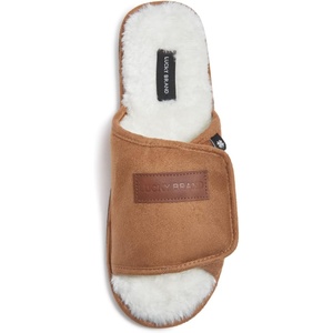 Lucky Brand Mens Microsuede Memory Foam Open Toe Slippers, Cool Adjustable Strap Indoor Outdoor House Sliders for Men(Tan/White)