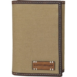 Lucky Brand Men’s Smooth Leather Trifold Wallet – with RFID Blocking Lining, 6 Card Slots and Large Bill Pocket- Black(Canvas/Leather – Khaki)