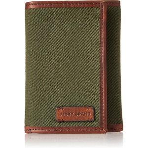 Lucky Brand Men’s Smooth Leather Trifold Wallet – with RFID Blocking Lining, 6 Card Slots and Large Bill Pocket- Black(Canvas/Leather – Olive)