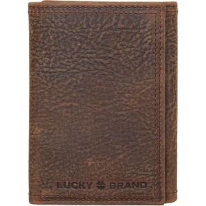Lucky Brand Men’s Smooth Leather Trifold Wallet – with RFID Blocking Lining, 6 Card Slots and Large Bill Pocket- Black(DBL Stitched Leather – Brown)