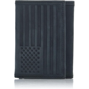Lucky Brand Men’s Smooth Leather Trifold Wallet – with RFID Blocking Lining, 6 Card Slots and Large Bill Pocket- Black(Flag Embossed Leather – Black)