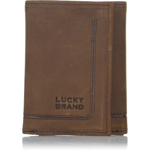 Lucky Brand Men’s Smooth Leather Trifold Wallet – with RFID Blocking Lining, 6 Card Slots and Large Bill Pocket- Black(Grooved Leather – Brown)