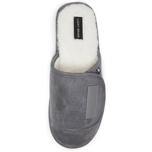 Lucky Brand Micro-Suede Scuff Indoor Slippers for Men with Plush Lining(Grey Flap)