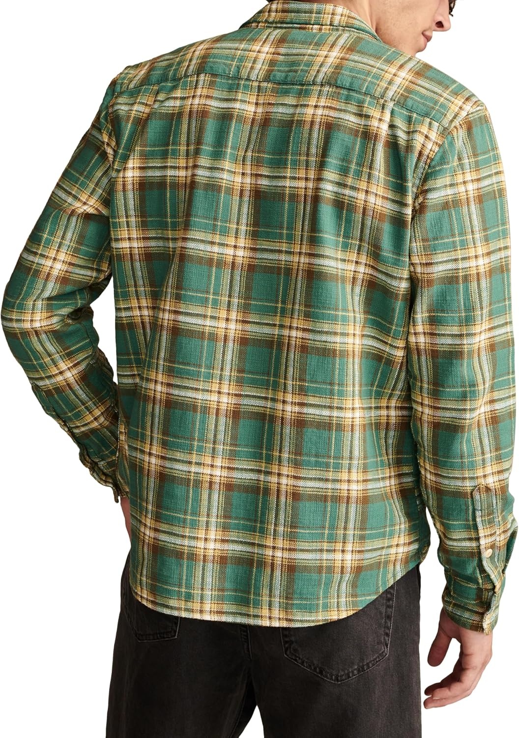 image:imageLucky Brand Mens Big Slub Twill Plaid Long Sleeve Utility ShirtGreen Multi