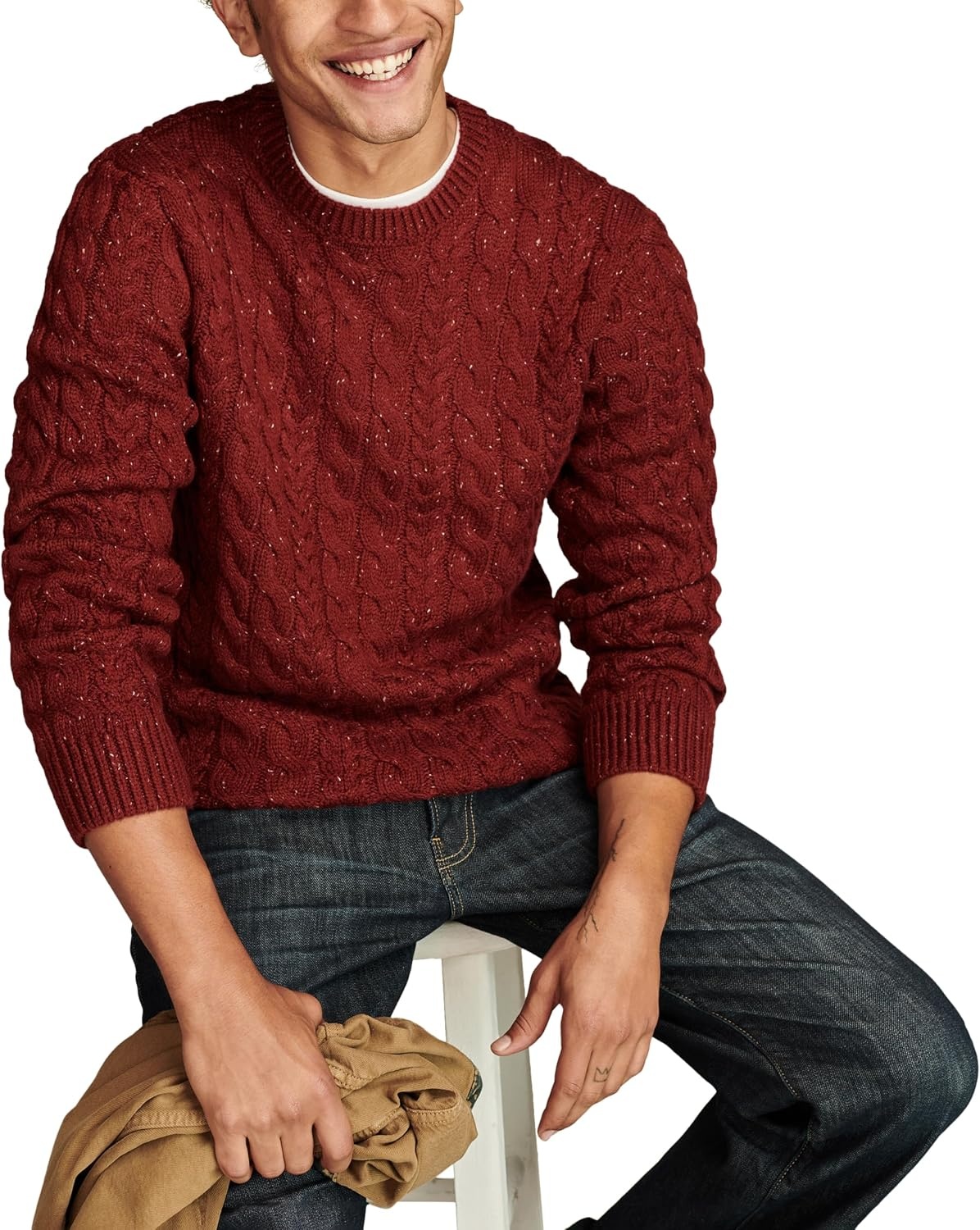 image:imageLucky Brand Mens Cable Crew Neck SweaterCabernet