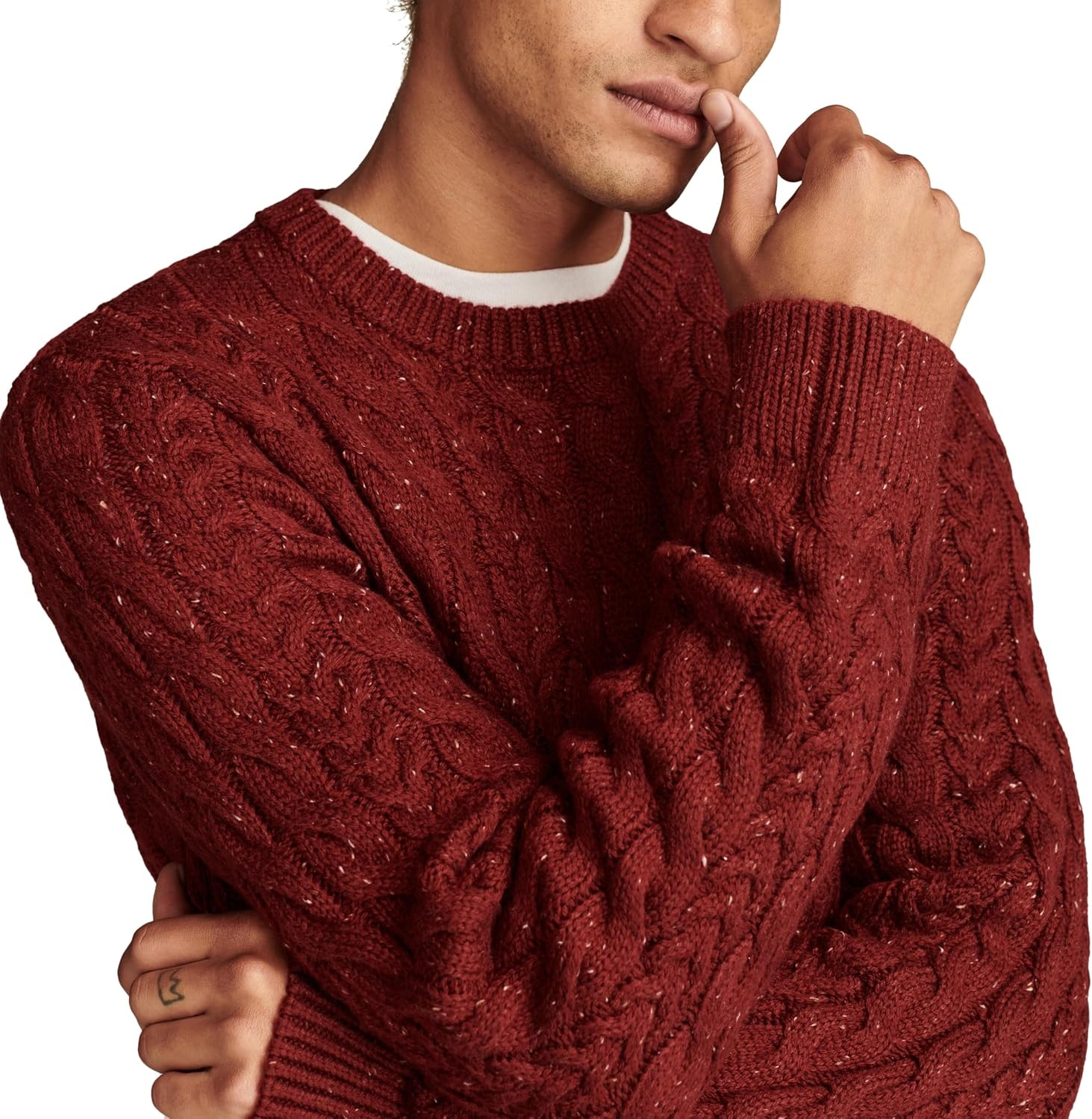 image:imageLucky Brand Mens Cable Crew Neck SweaterCabernet