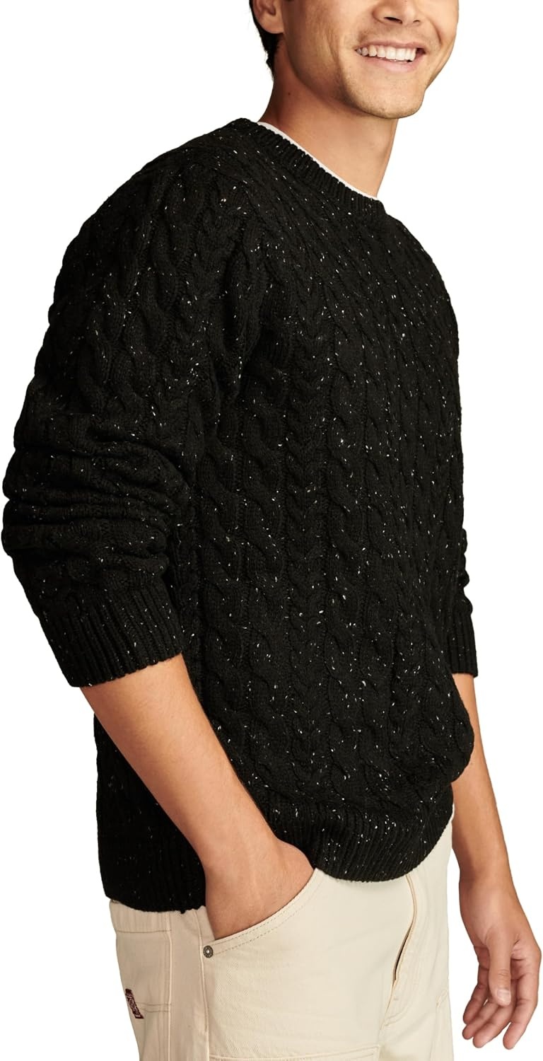 image:imageLucky Brand Mens Cable Crew Neck SweaterDark Black