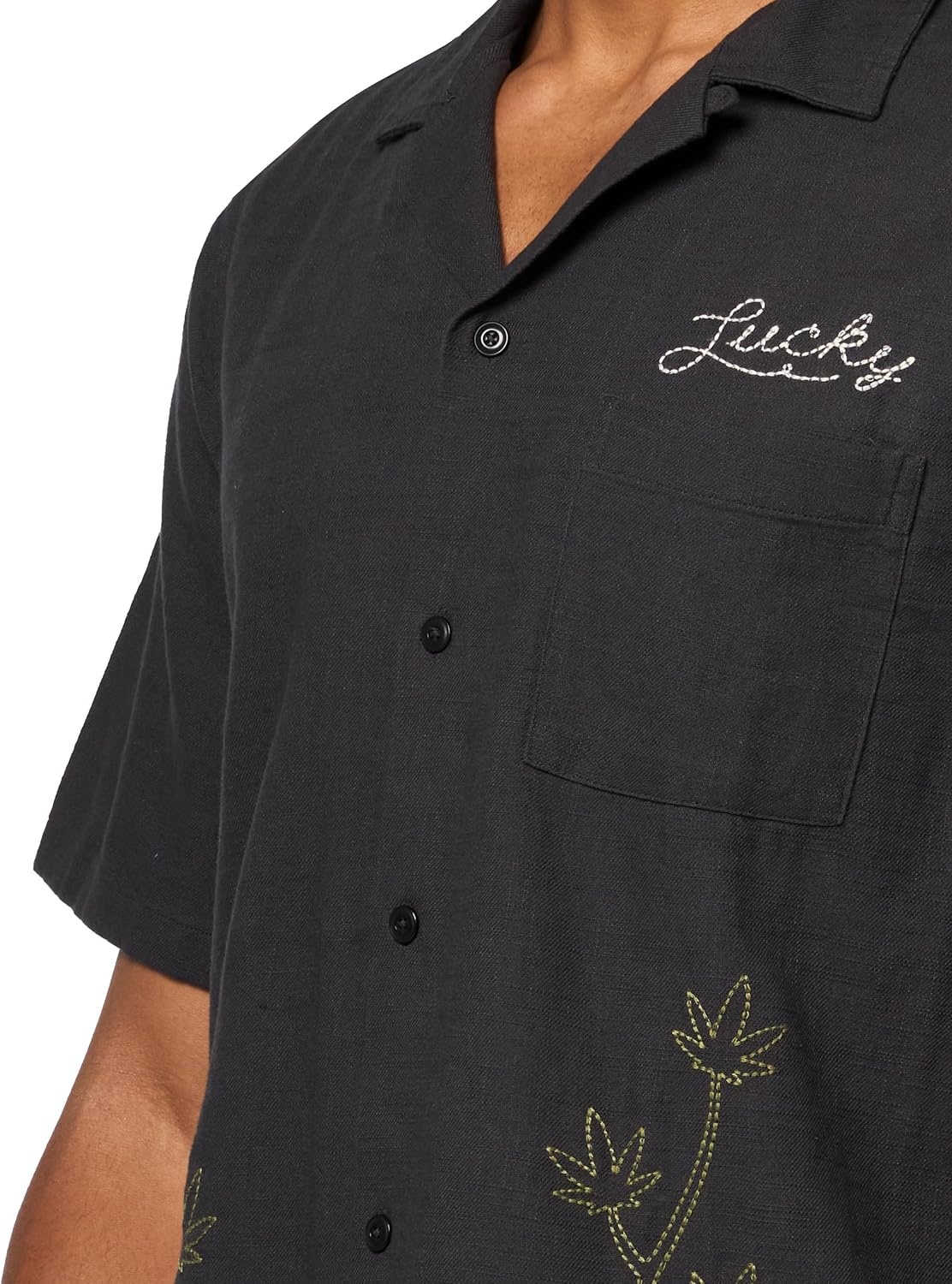 image:imageLucky Brand Mens Embroidered Camp Collar ShirtPhantom