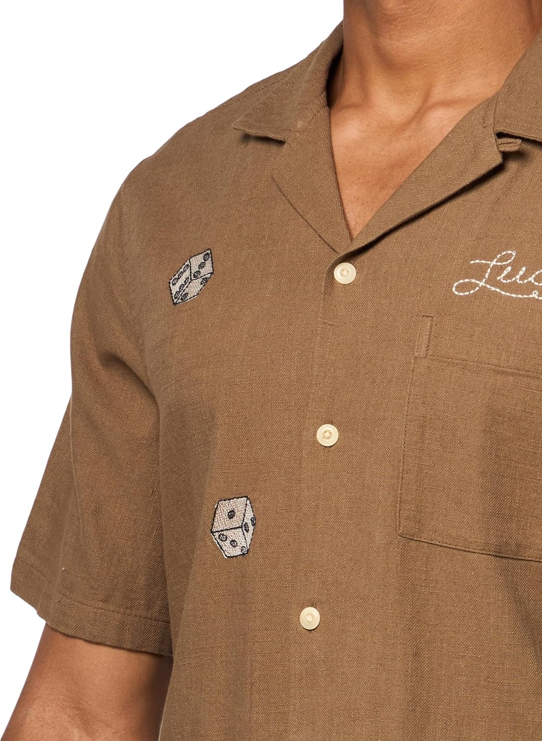 image:imageLucky Brand Mens Embroidered Camp Collar ShirtTeak