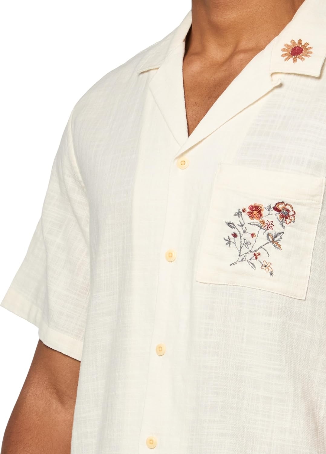 image:imageLucky Brand Mens Embroidered Camp Collar ShirtWhisper White